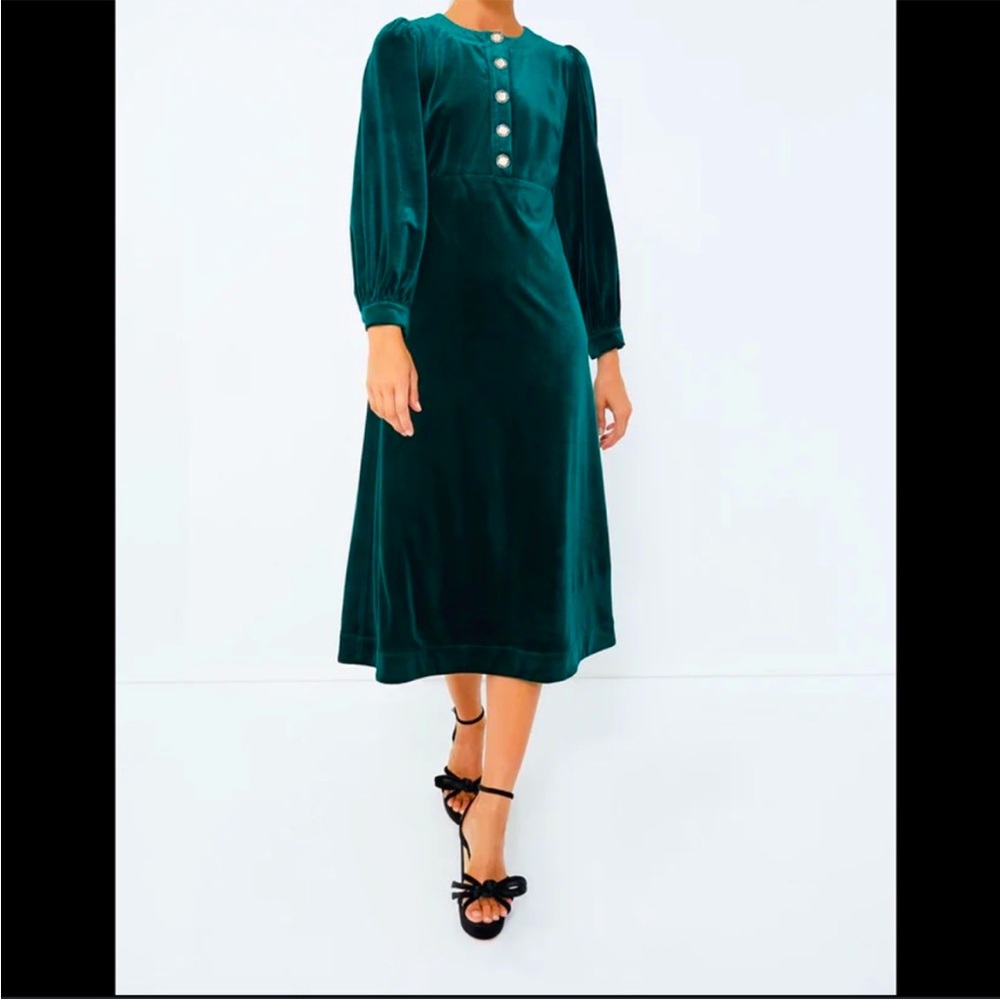 Emerald green velvet Arabella dress pomander place